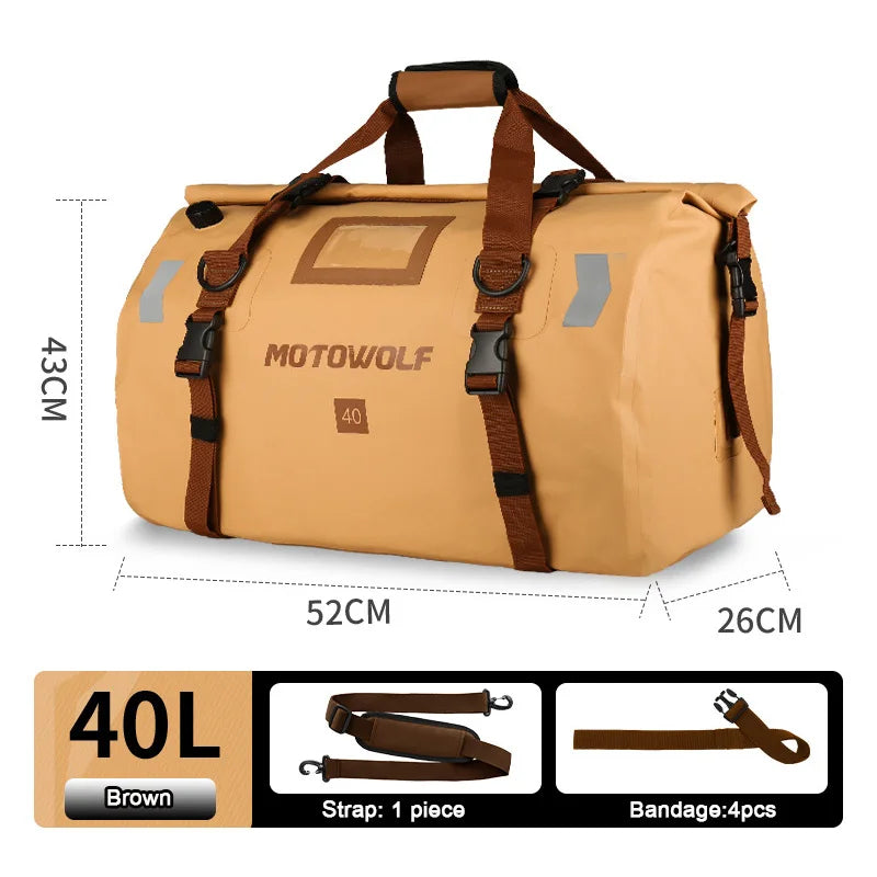 Roll Top Tail Bag with Reflective Strips and Convertible Carry Straps, 40L and 66L