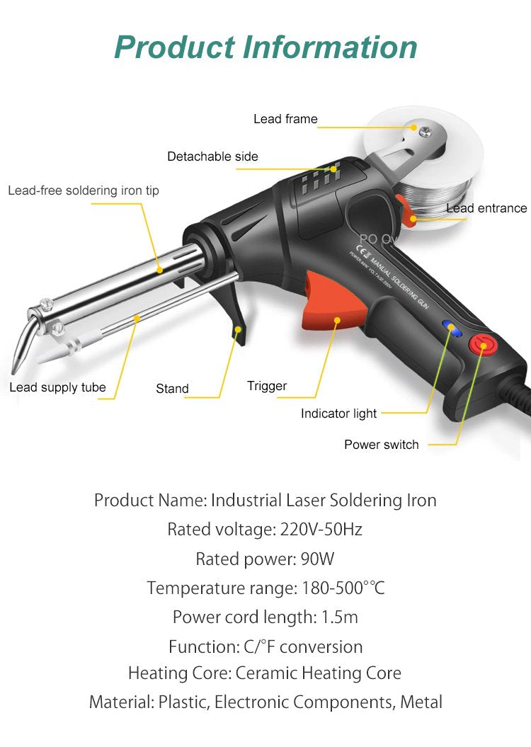 Laser Welding Tool with Ceramic Core and Dual-Mode Operation, Lightweight Ergonomic Body