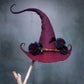 Felt Witch Hat with Chiffon Trim and Adjustable Fit, Handmade Wool, Storage Pouch