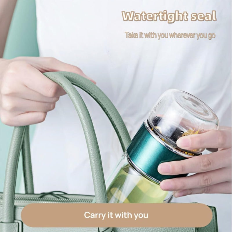 Glass Tea Infuser Bottle with Tilt Separation Filter and Double Wall Insulation