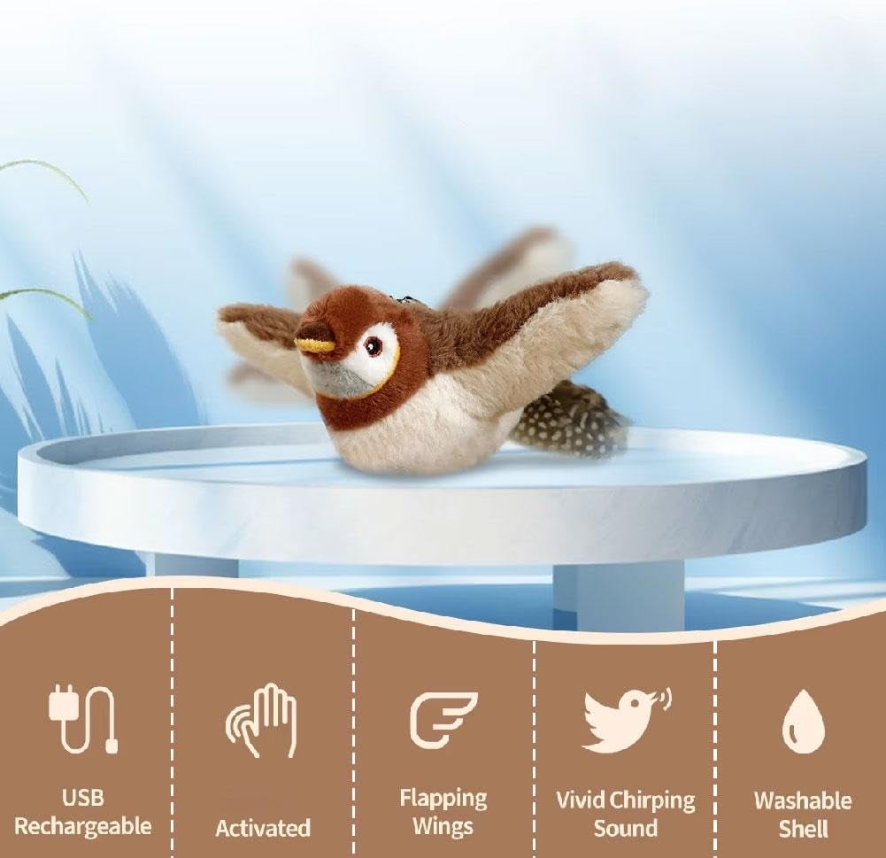 Interactive Cat Toy with Motion-Activated Chirps and USB Rechargeable, Catnip Pocket