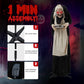 5ft Animated Halloween Figure with Sound-Activated Head Movement and Red LED Eyes, Candy Tray