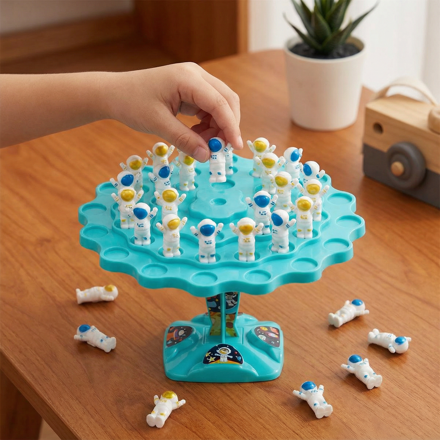 Stacking Balance Game with Astronaut Figures and Spinner, Space Themed