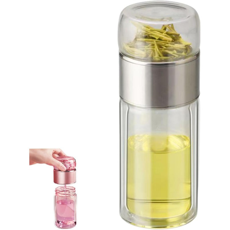 Glass Tea Infuser Bottle with Tilt Separation Filter and Double Wall Insulation