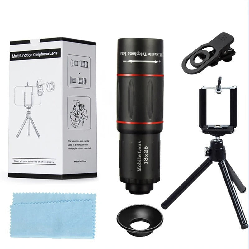 18X Smartphone Telescope Lens with Aluminum Body and Rotating Focus Wheel