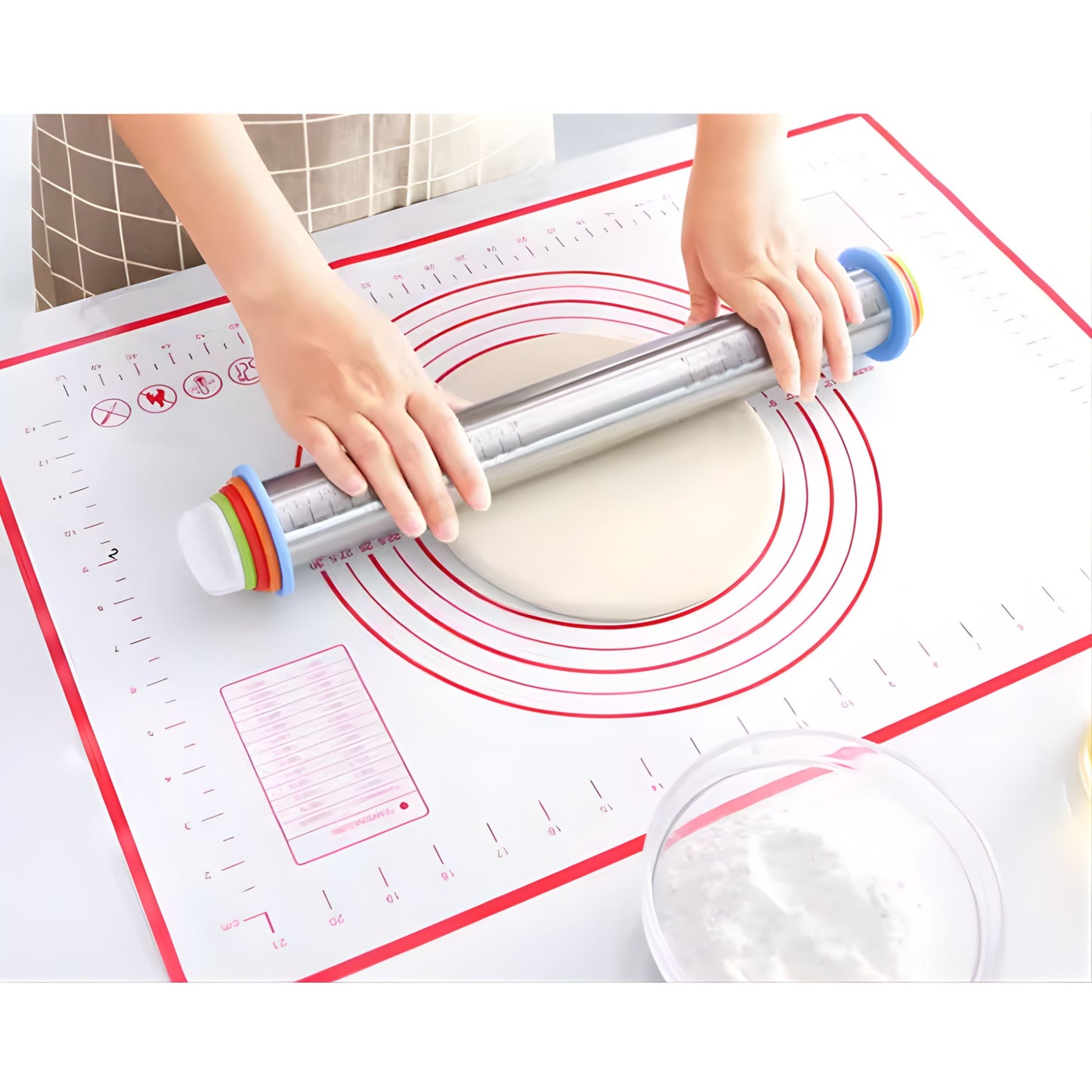 Adjustable Rolling Pin with Stainless Steel Barrel and Silicone Grip Handles, 17 Inch