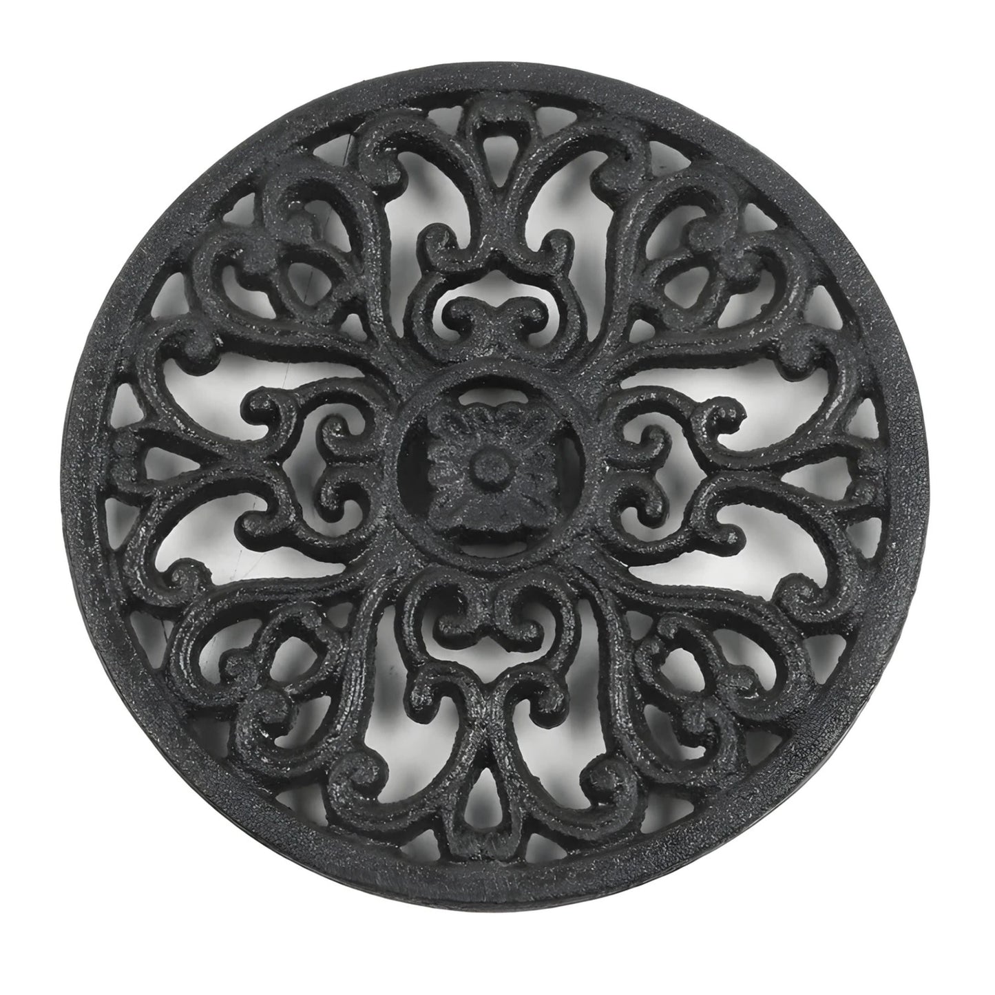 Cast Iron Trivet with Vintage Pattern and Rust Resistant Surface, 6.7 Inch Round
