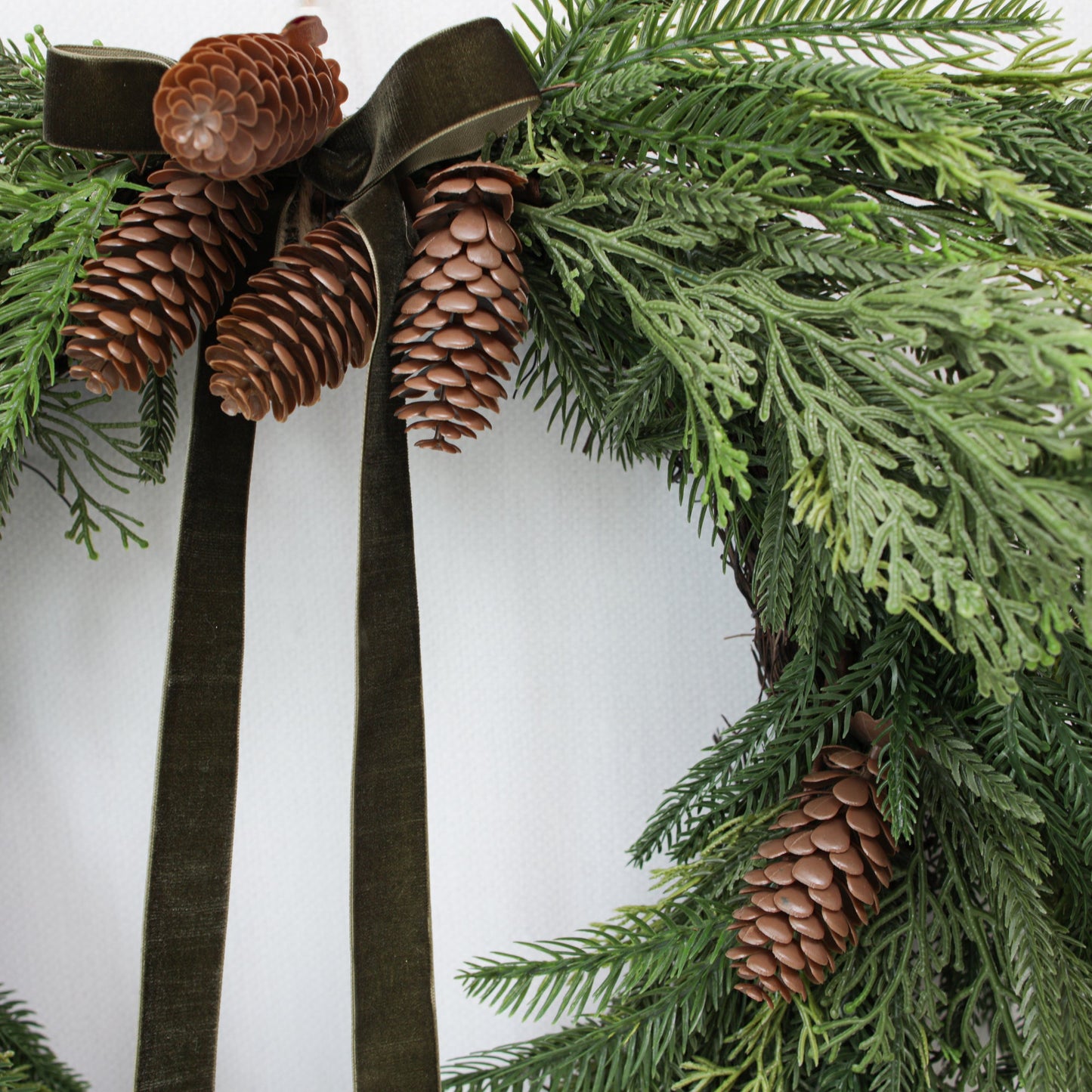 24" Holiday Heart Pine Wreath with Green Ribbon - Interior Delights