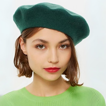 Classic French Wool Beret – Evelyne-Dark Green-Nora Luxe