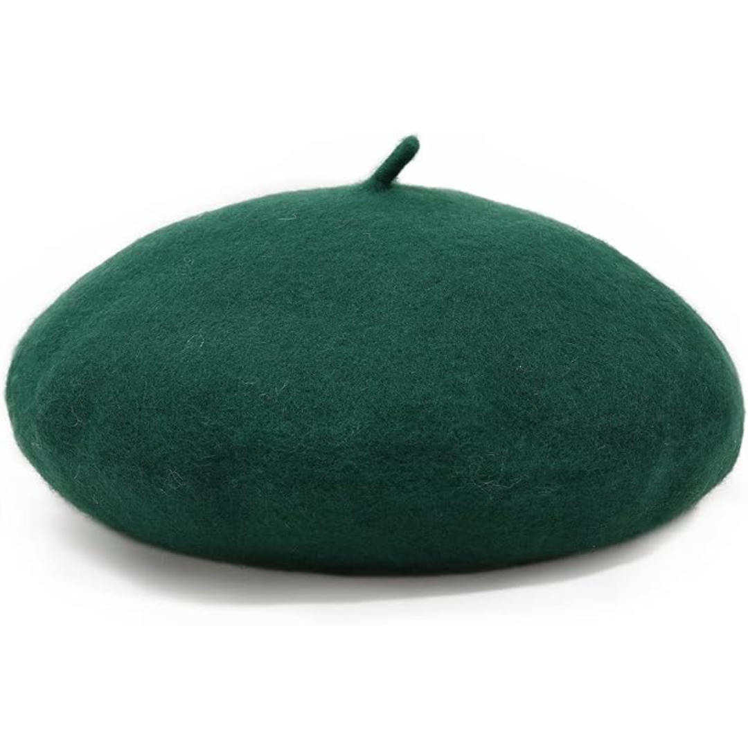 Classic French Wool Beret – Evelyne-Dark Green-Nora Luxe