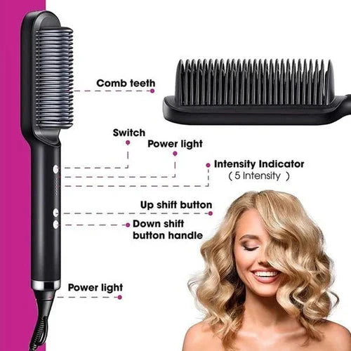 Using Heat Comb Heated Hair Styling Comb with Ion Frizz Control and Adjustable Heat, T