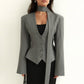 Women's Long Sleeve Blazer with Attached Scarf and Tailored Fit, Single-Breasted