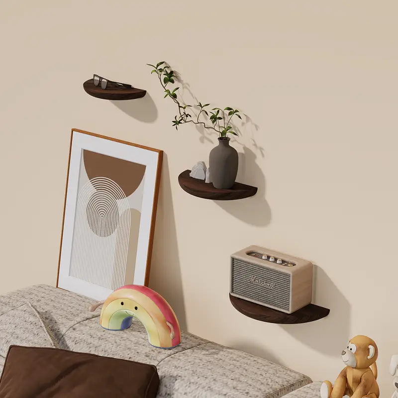 Half Round Wooden Floating Shelf Modern Wall Mounted Wall Display
