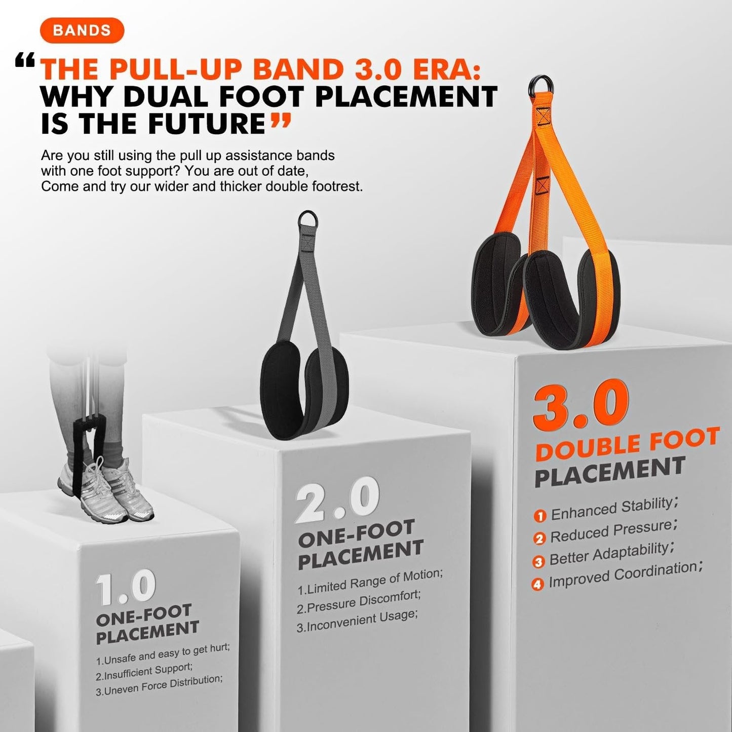 Pull Up Assist Band with Double Foot System and Steel Hooks