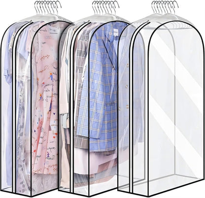 Clear Garment Storage Covers with Side Zipper and Gusseted Design, 6-Pack