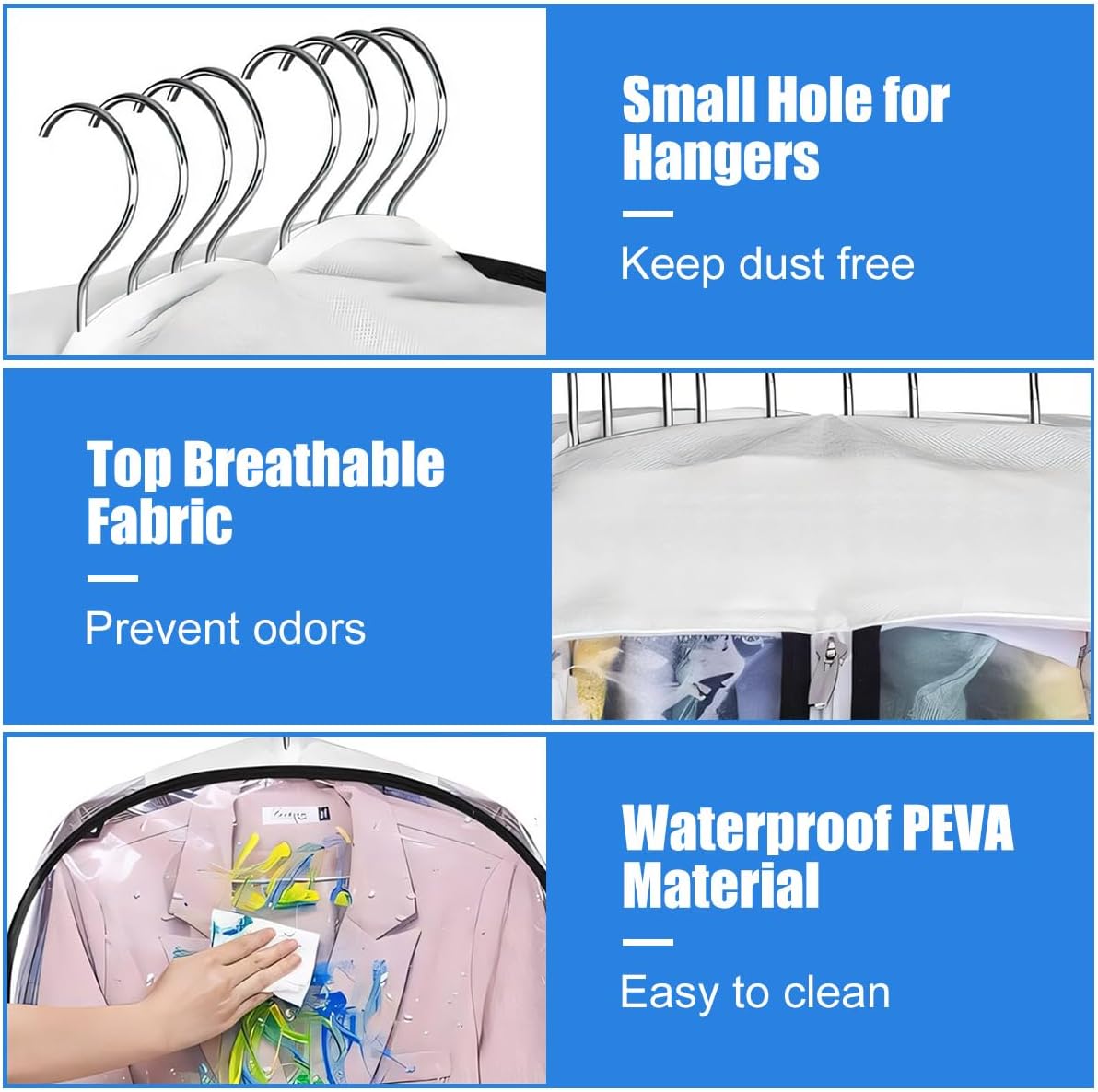 Clear Garment Storage Covers with Side Zipper and Gusseted Design, 6-Pack