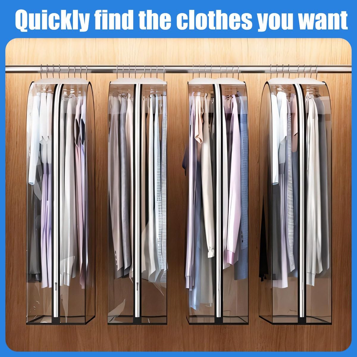 Clear Garment Storage Covers with Side Zipper and Gusseted Design, 6-Pack