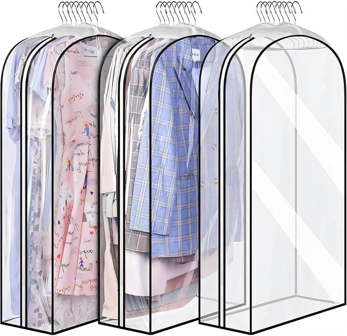 Clear Garment Storage Covers with Side Zipper and Gusseted Design, 6-Pack