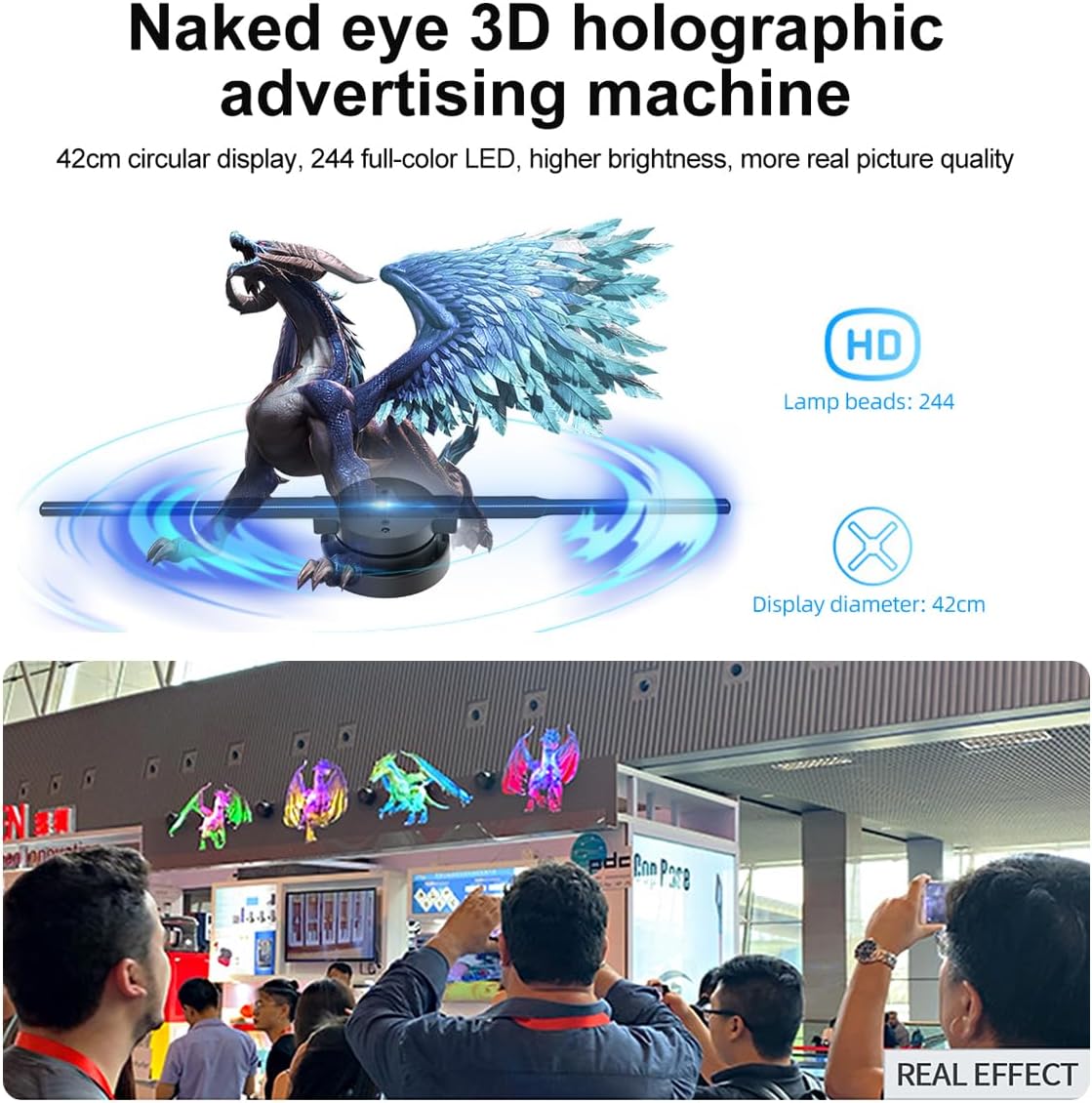 Floating 3D Hologram Projector with LED Fan Display and Multi-Unit Sync