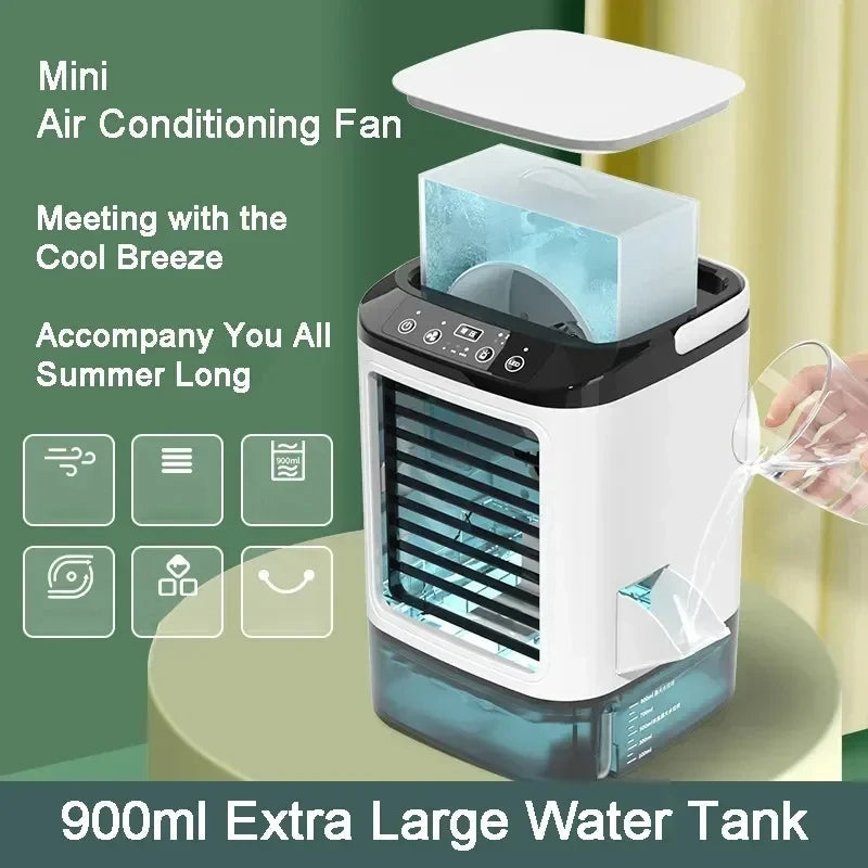 Portable Air Cooler with Dual Spray Nozzles and Swinging Blade System, 900ml Tank
