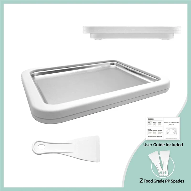 Manual Ice Cream Roll Freezing Plate with Two Scrapers and Stainless Steel Surface