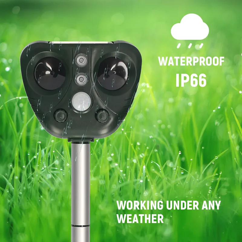 Solar Ultrasonic Bird Repeller with USB Backup and Adjustable Modes, 110 Degree Coverage