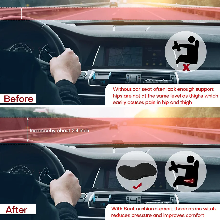 Memory Foam Seat Cushion with 3.5-Inch Lift and Pressure-Reducing Contour, Removable Cover