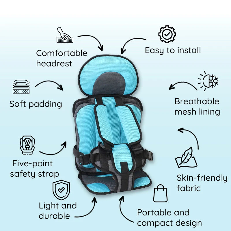 Car Seat Cushion for Kids with 5-Point Harness and Breathable Mesh, Foldable Non-Slip Base