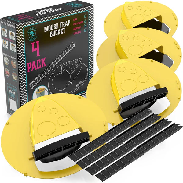 Bucket Mouse Trap with Auto-Reset Lid and Built-In Ladder, 4-Pack