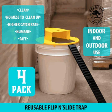 Bucket Mouse Trap with Auto-Reset Lid and Built-In Ladder, 4-Pack