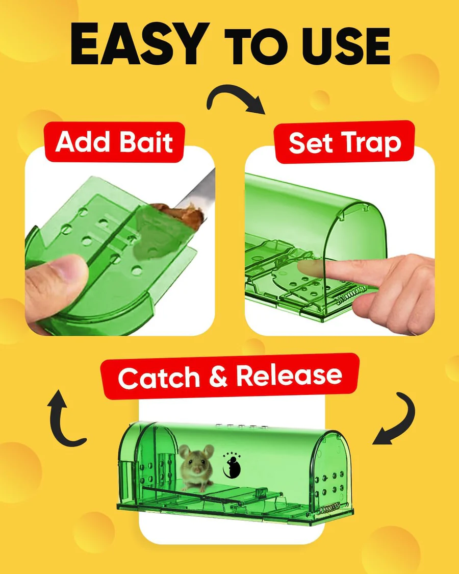 Humane Mouse Trap with No-Touch Release and Clear Ventilated Housing, 4-Pack
