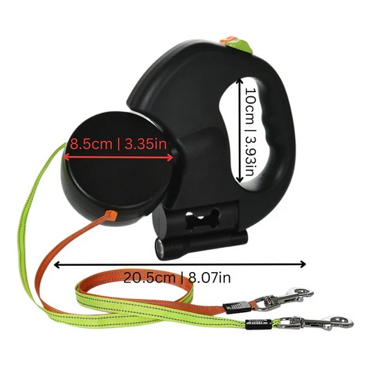 Dual Retractable Dog Leash with Integrated LED and 360 Degree Anti-Tangle Swivel, Comfort Grip