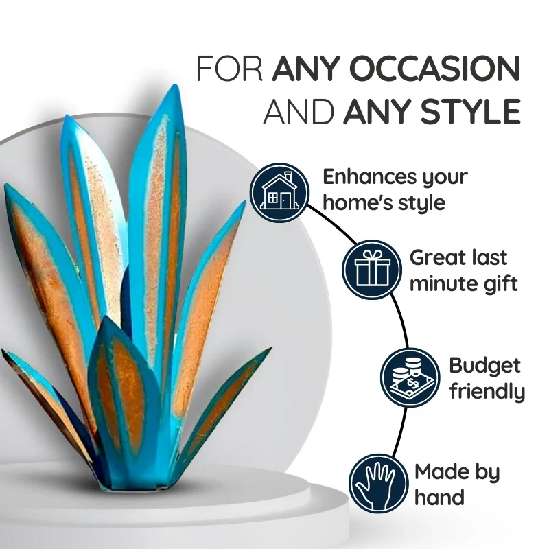Metal Agave Sculpture with Weather-Resistant Steel and Rustic Metallic Finish, Large