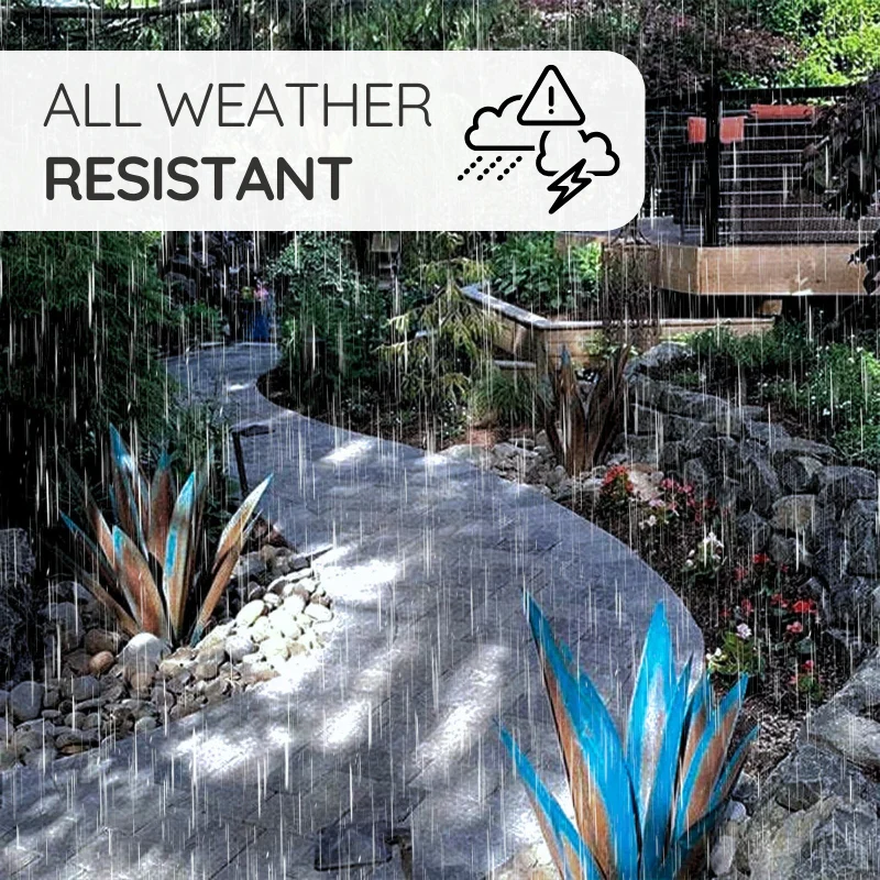 Metal Agave Sculpture with Weather-Resistant Steel and Rustic Metallic Finish, Large