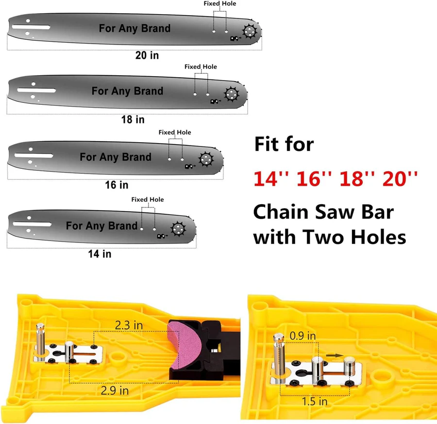 Chainsaw Chain Sharpener with Replaceable Stone and Dual Locating Pins, Fits 14-20in Bars