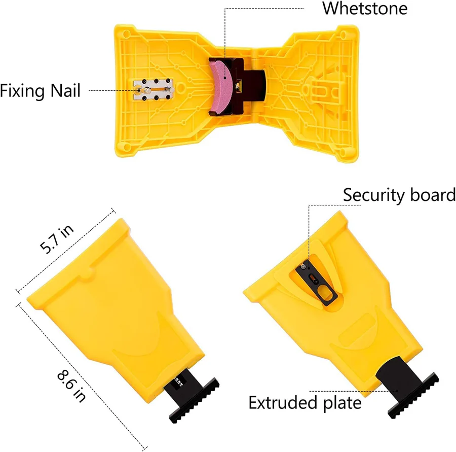 Chainsaw Chain Sharpener with Replaceable Stone and Dual Locating Pins, Fits 14-20in Bars
