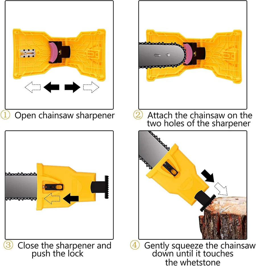 Chainsaw Chain Sharpener with Replaceable Stone and Dual Locating Pins, Fits 14-20in Bars