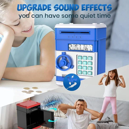 Electronic Piggy Bank for Kids with Auto Bill Intake and Dual Lock, Bilingual Audio