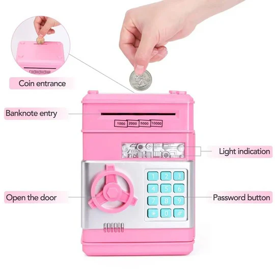 Electronic Piggy Bank for Kids with Auto Bill Intake and Dual Lock, Bilingual Audio