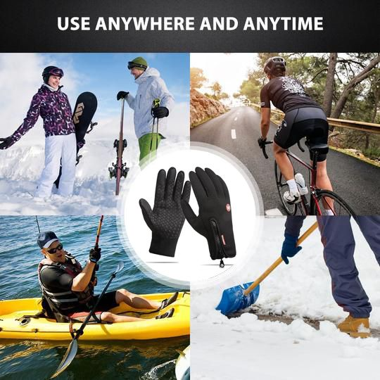 Touchscreen Winter Gloves with Zippered Wrist and Anti-Slip Palm, Fleece-Lined Neoprene