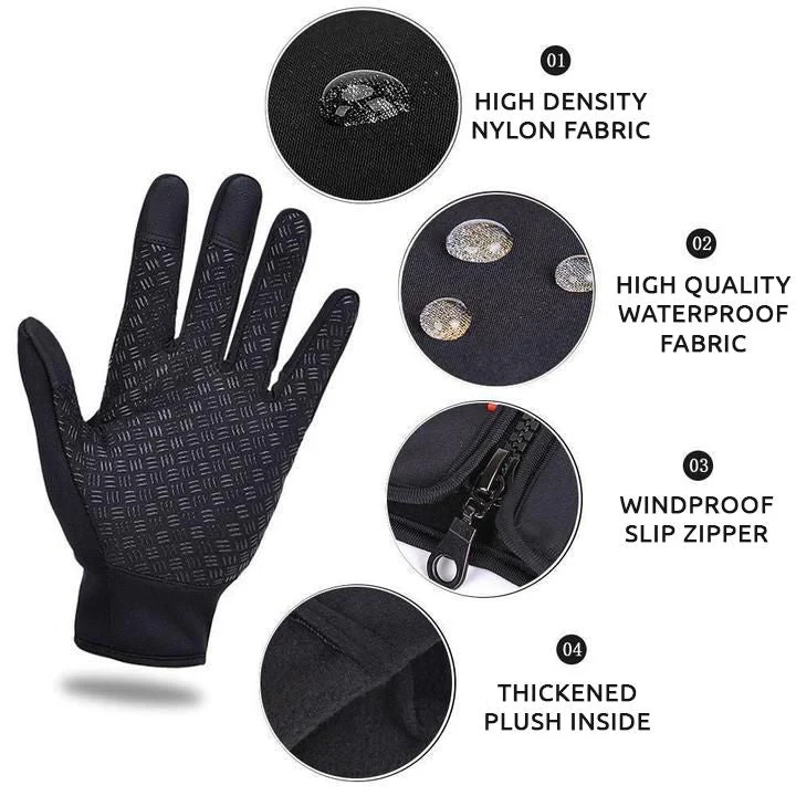 Touchscreen Winter Gloves with Zippered Wrist and Anti-Slip Palm, Fleece-Lined Neoprene