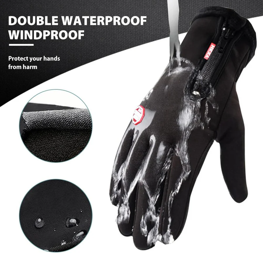 Touchscreen Winter Gloves with Zippered Wrist and Anti-Slip Palm, Fleece-Lined Neoprene
