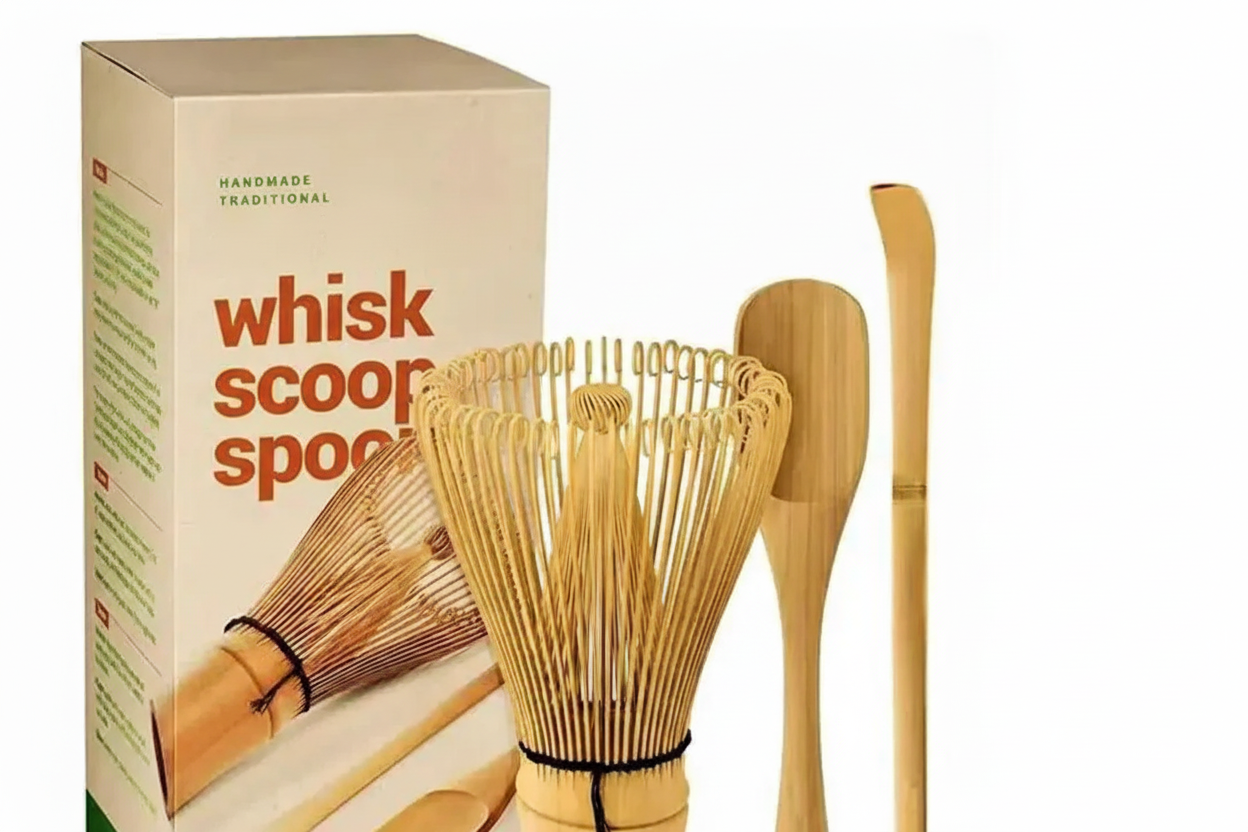 Matcha Tea Set with Bamboo Whisk and Measuring Spoon, Ceramic Bowl Gift Box