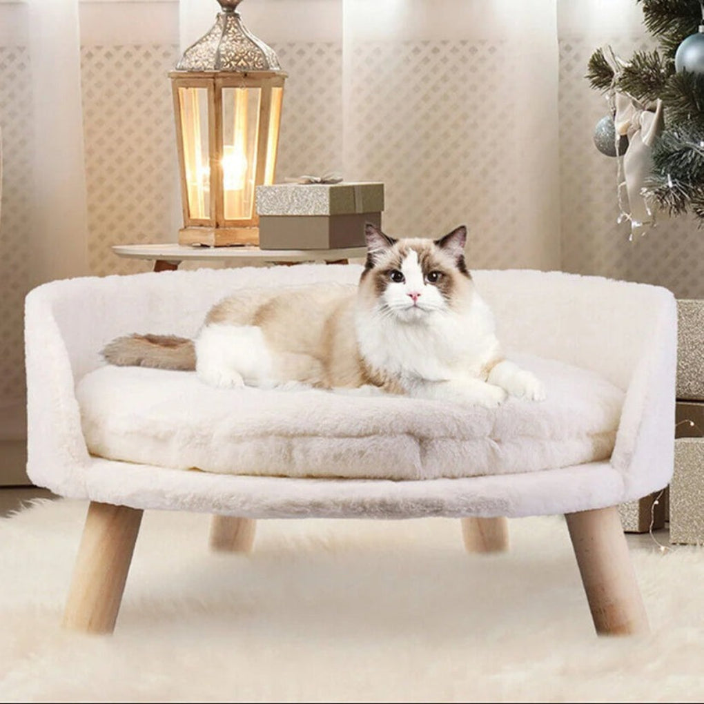 Round Raised Pet Bed with Plush Cushion and Removable Washable Cover