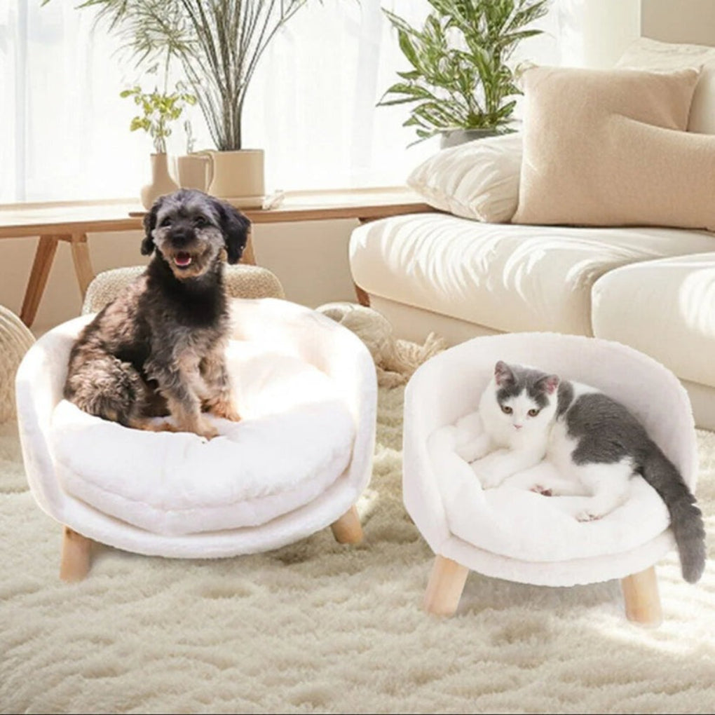 Round Raised Pet Bed with Plush Cushion and Removable Washable Cover