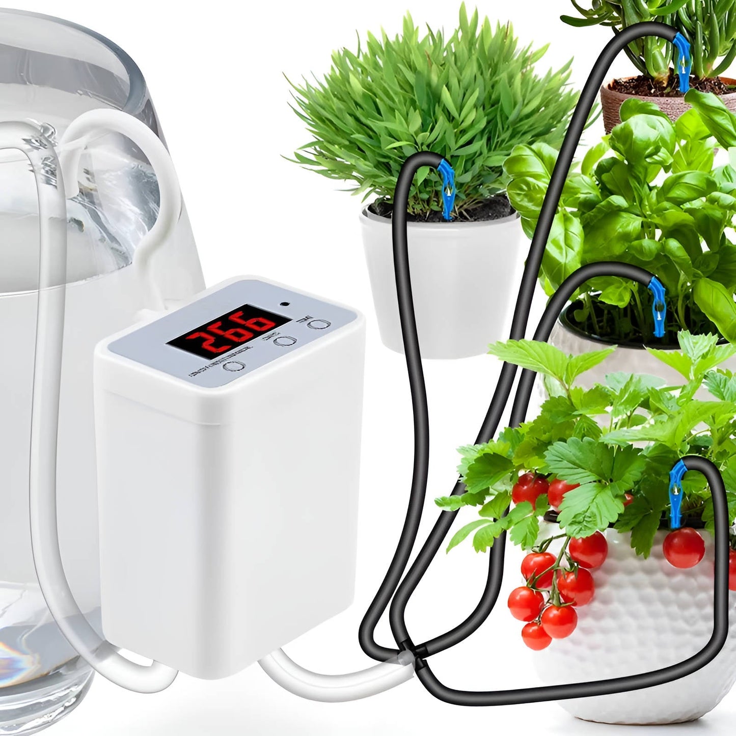 Programmable Plant Watering System with LCD Schedule Control and USB Rechargeable Battery