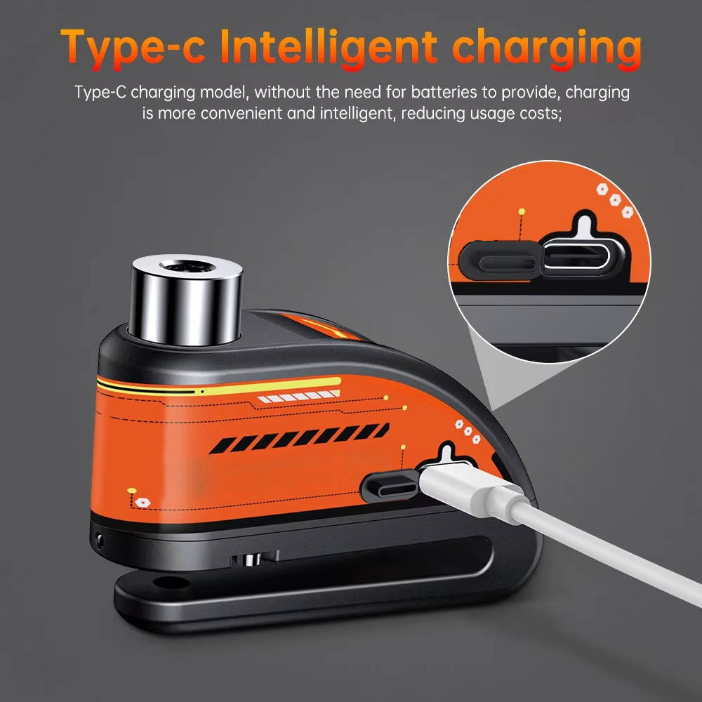 Disc Brake Lock with 120dB Motion Alarm and 6-Month Battery for Motorcycles