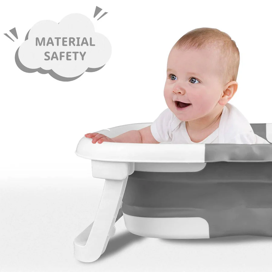 Newborn Bathing Tub with Temperature Alert and Soft Mat, Foldable Design