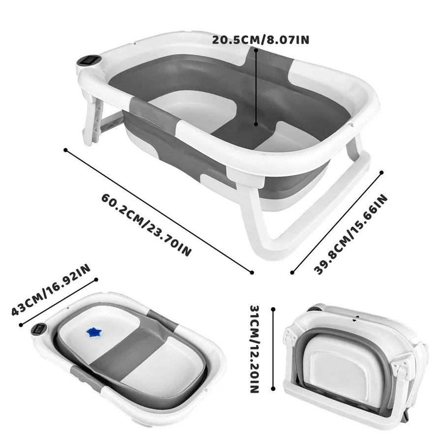 Newborn Bathing Tub with Temperature Alert and Soft Mat, Foldable Design