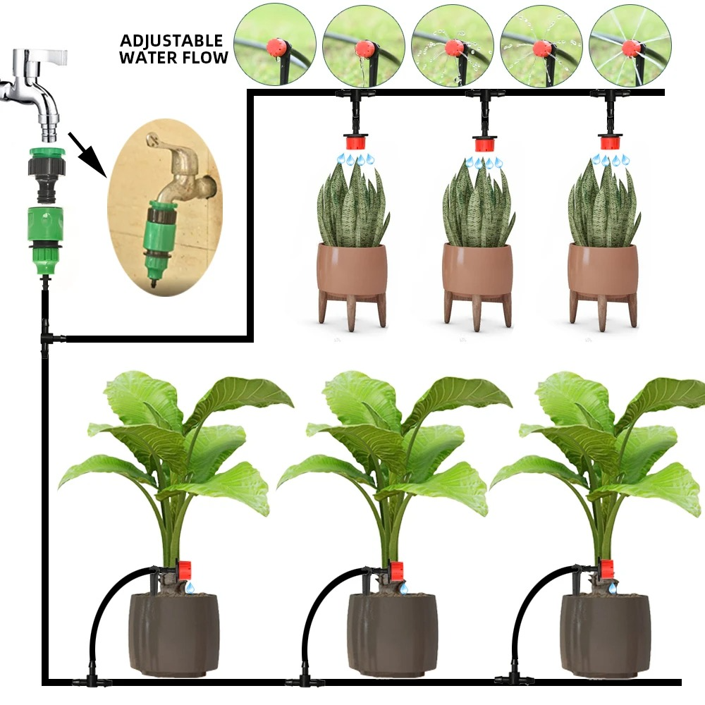 Automatic Garden Watering System with Programmable Timer and Adjustable Drip Heads